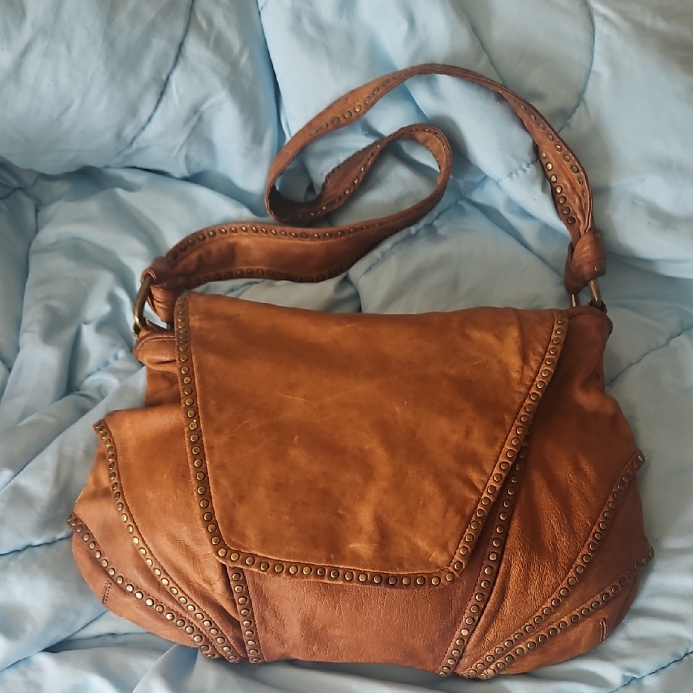 Kooba Tan Leather Studded Shoulder Bag